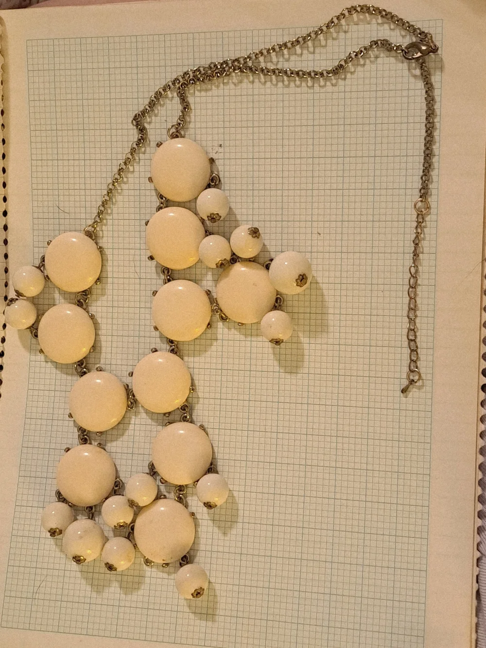 J. Crew Iconic 90s Cream White Statement Bubble Necklace with Gold-Tone Chain